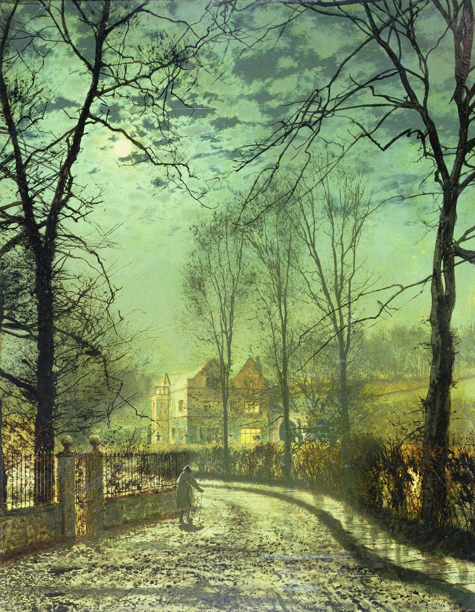 Uma estrada iluminada pela lua, século 19 de John Atkinson Grimshaw