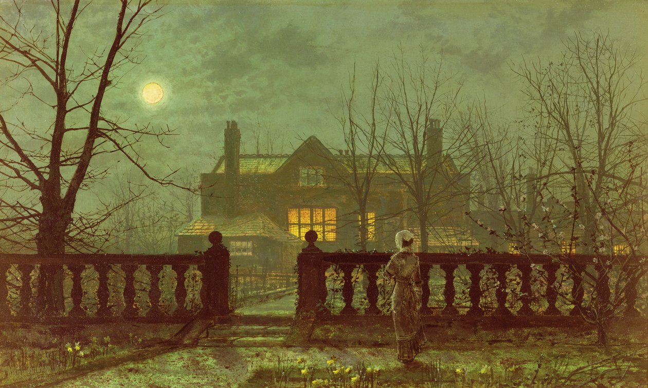Uma senhora em um jardim ao luar, 1882 de John Atkinson Grimshaw