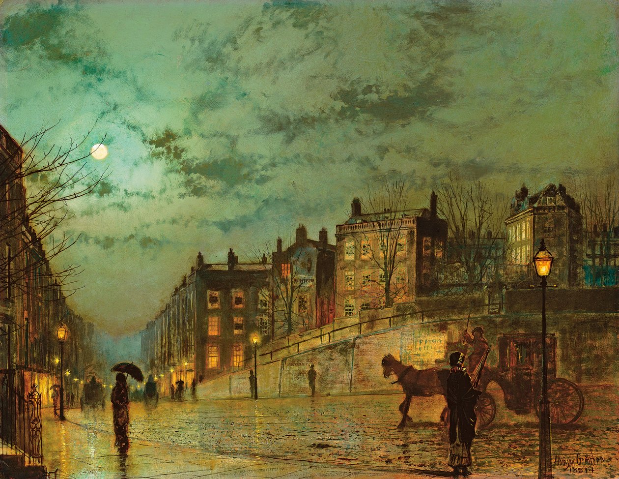 Hampstead Hill, olhando para baixo na Heath Street, 1881 de John Atkinson Grimshaw