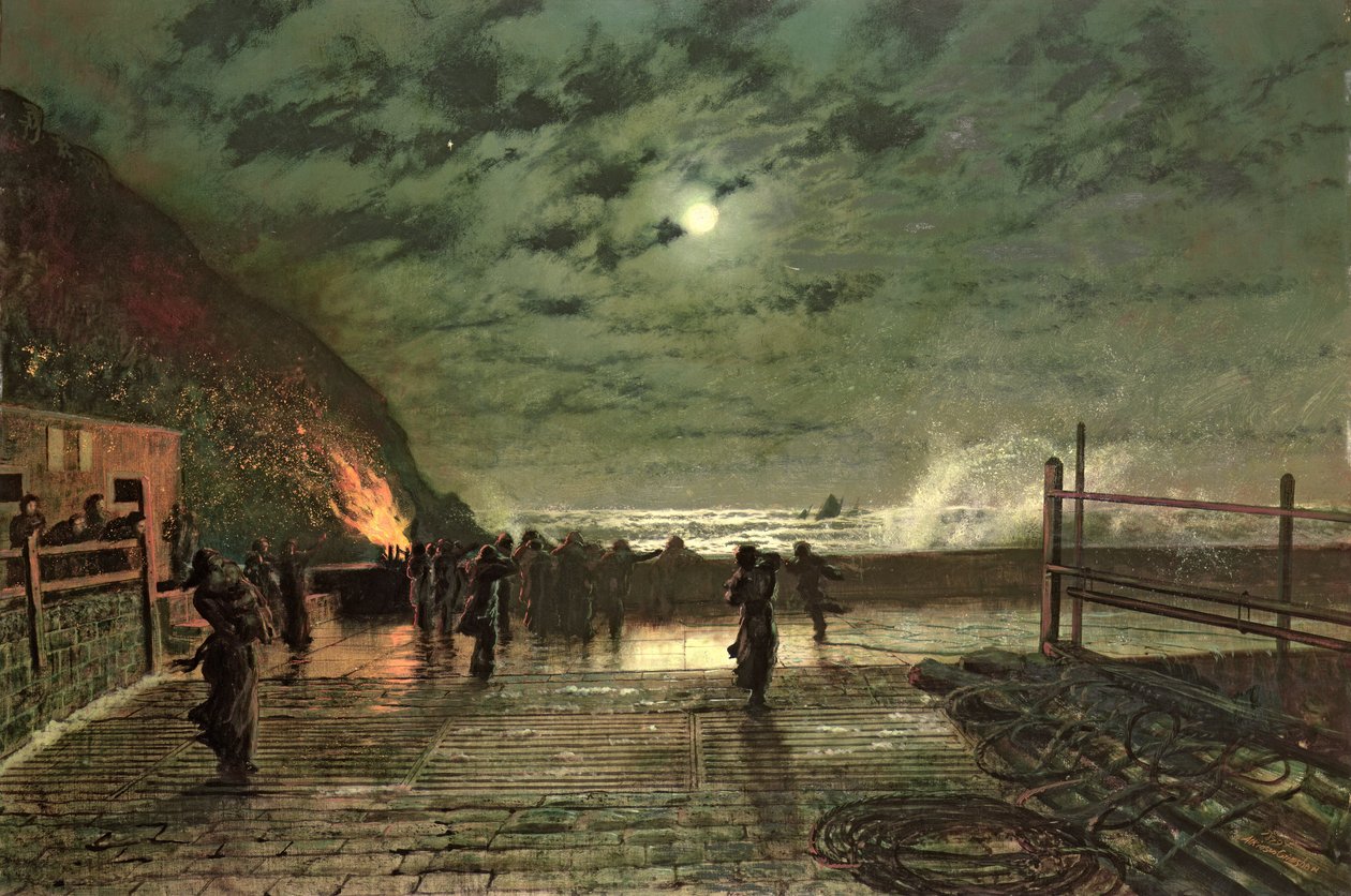 In Peril (The Harbor Flare) 1879 (óleo sobre tela) de John Atkinson Grimshaw