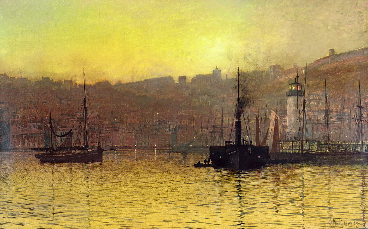 Anoitecer no porto de Scarborough de John Atkinson Grimshaw