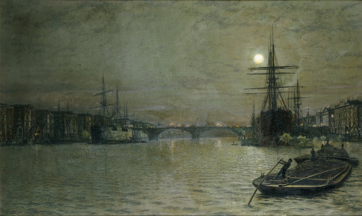 A piscina e a ponte de Londres à noite, 1884 de John Atkinson Grimshaw