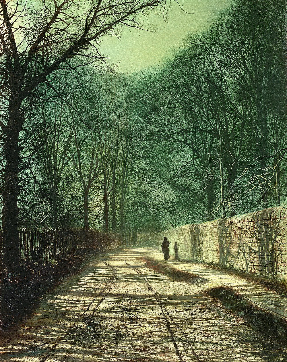 Sombras de árvores na parede do parque, Roundhay, Leeds de John Atkinson Grimshaw