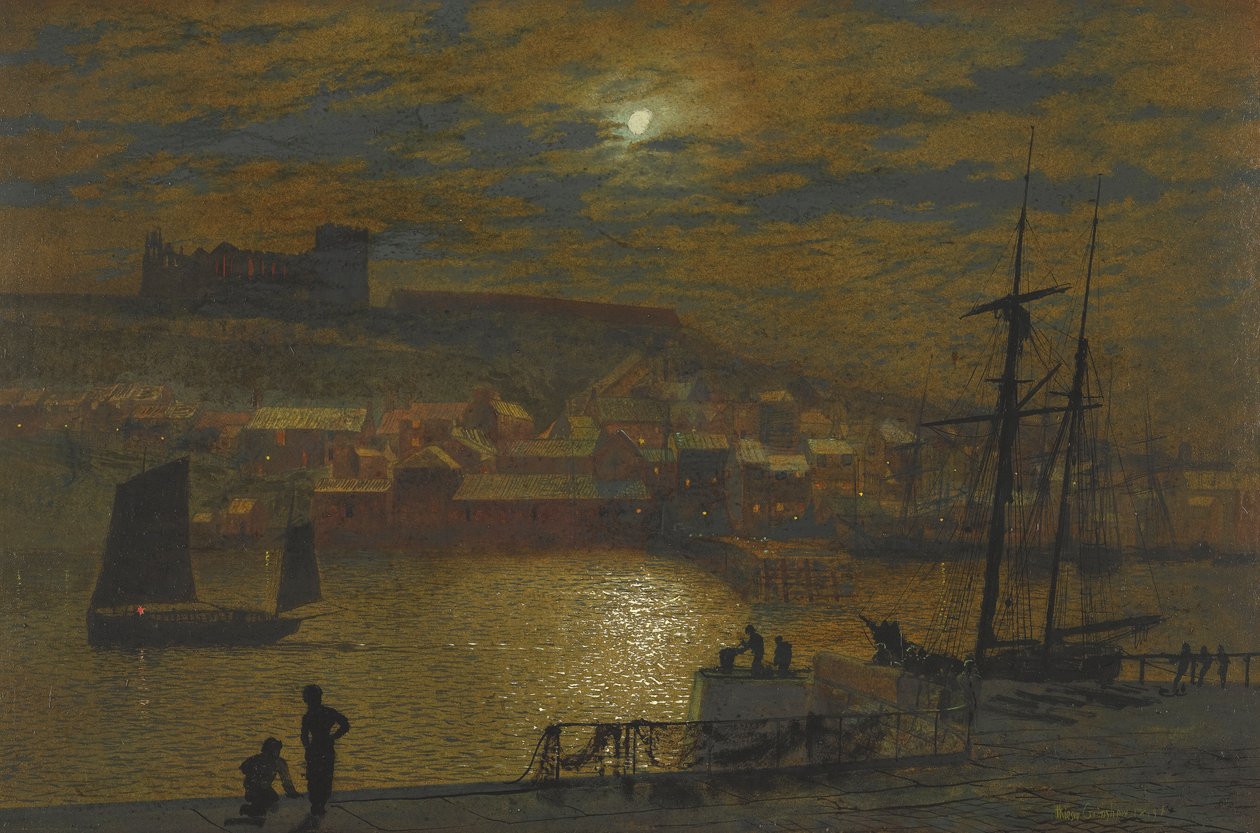 Whitby a partir de Scotch Head, Luar sobre o Esk de John Atkinson Grimshaw