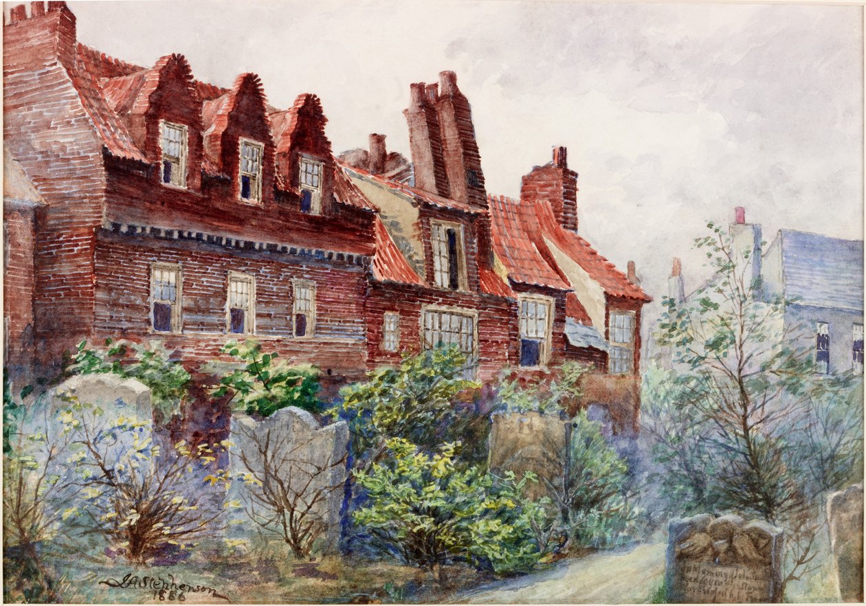 Casas em Silver Street de Todos os Santos Churchyard, Newcastle upon Tyne, 1886 bodycolour, lápis e wc em papel de John Atlantic Stephenson