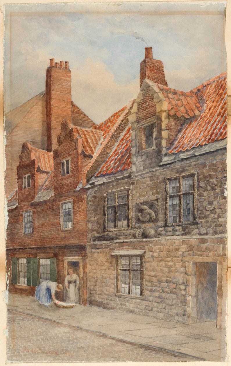A Casa dos Golfinhos, Rua Low Friar, Newcastle upon Tyne (bodycolour, lápis e wc no papel) de John Atlantic Stephenson