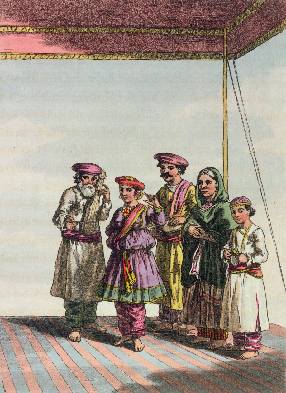 Uma menina dançando o Kuharwa, de &39;A Mahratta Camp&39;, 1813 (gravura a cores) de John Augustus Atkinson