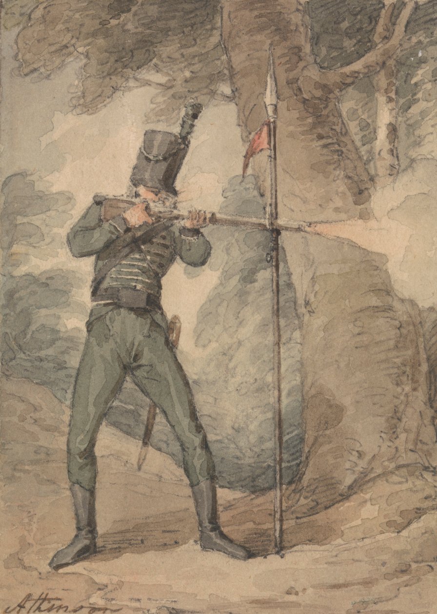 Um atirador no Musketry Practice de John Augustus Atkinson