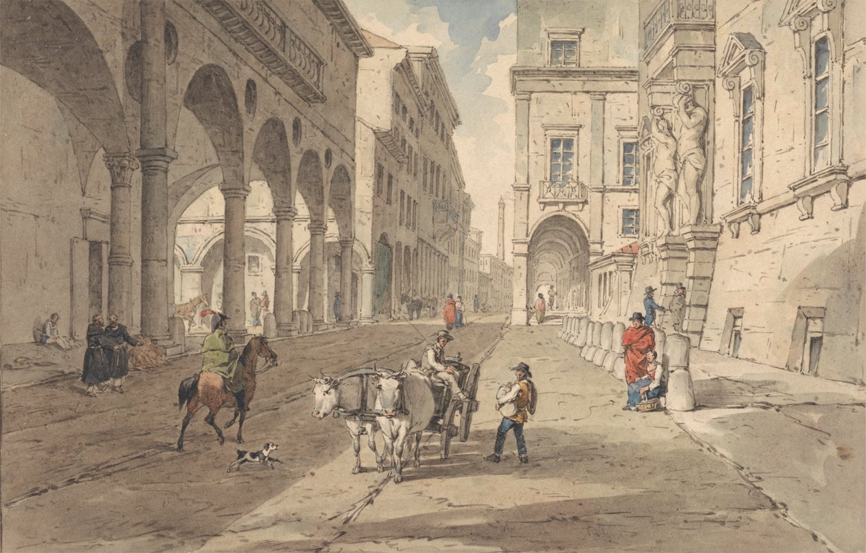 Bolonha, Vista na Strada Maggiore de John Augustus Atkinson