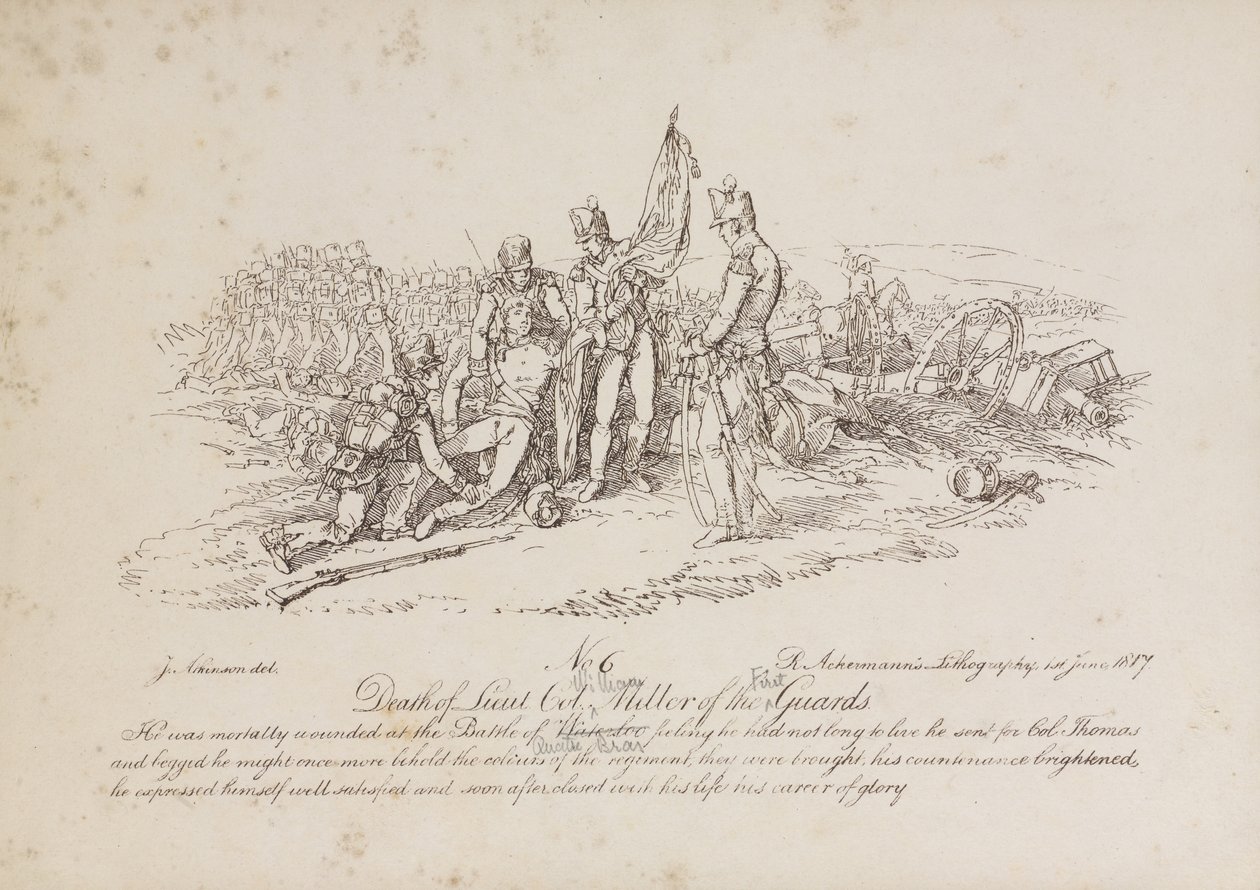 Morte do tenente-coronel William Miller da 1ª Guarda na Batalha de Quatre Bas de John Augustus Atkinson