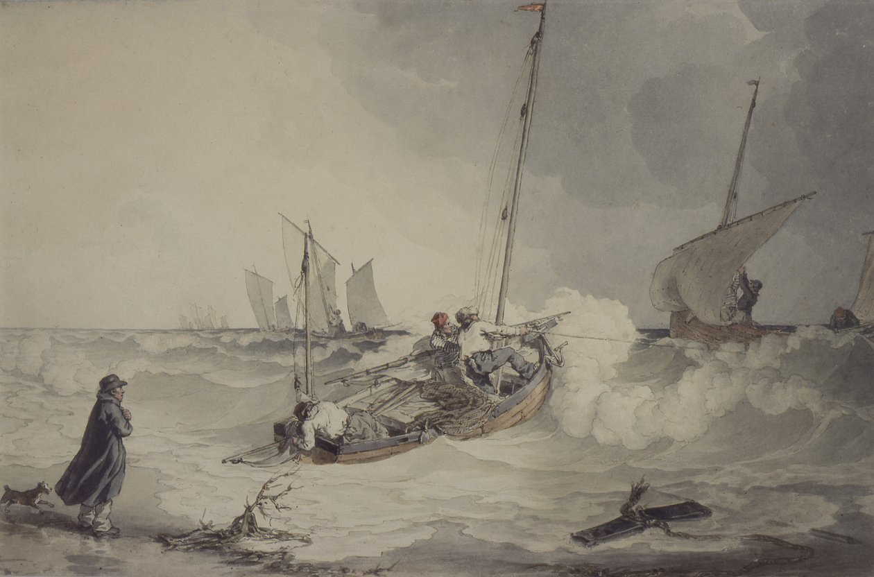 Barcos de pesca saindo, aquarela de John Augustus Atkinson