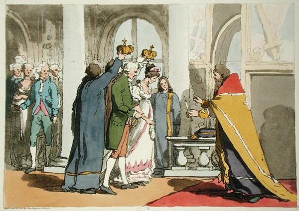 Casamento, gravado pelo artista, publicado em 1804 (cor litho) de John Augustus Atkinson