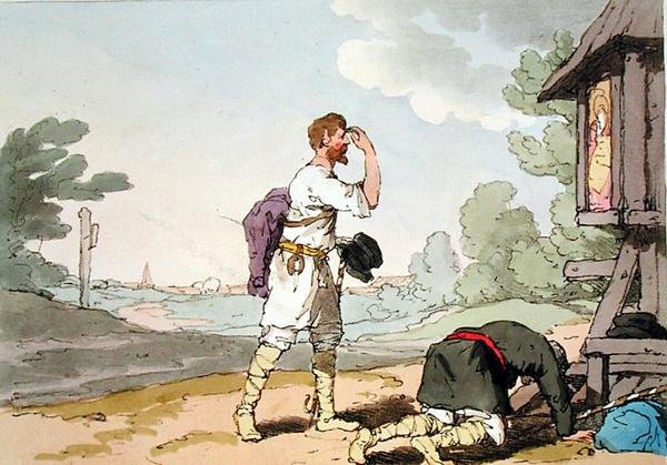 Peregrinos, gravados pelo artista, publicado em 1804 (cor litho) de John Augustus Atkinson