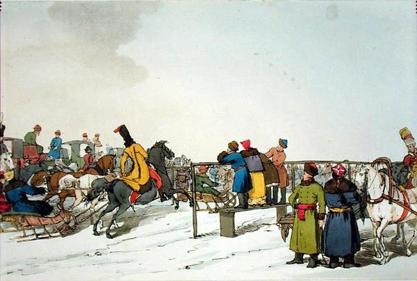 Race Course, gravada pelo artista, publicada em 1804 (cor litho) de John Augustus Atkinson
