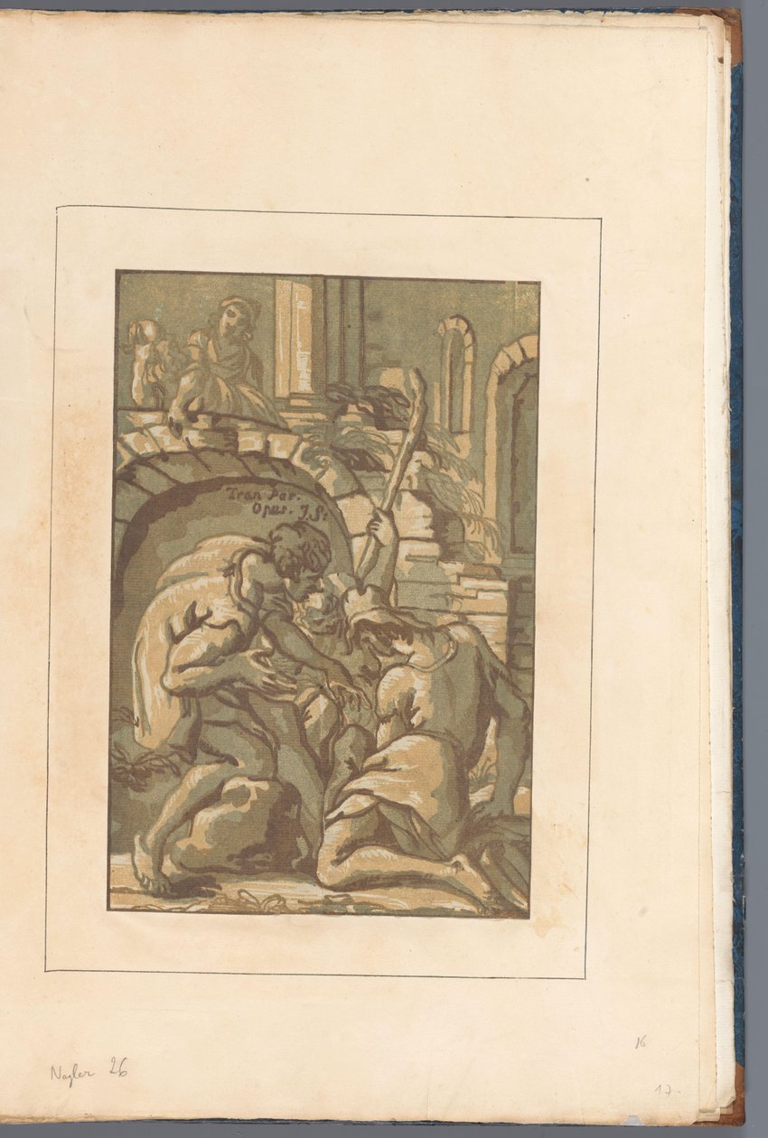 Três figuras perto de um arco
Amicis suis necnon unicuique (...) (título da série sobre o objecto) de John B. Skippe