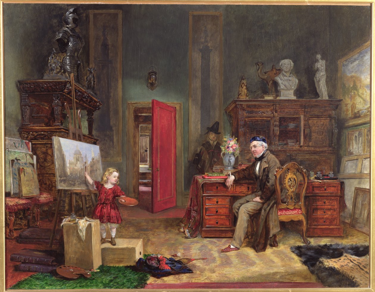 David Roberts (1796-1864) e sua neta em seu ateliê, c. de John Ballantyne