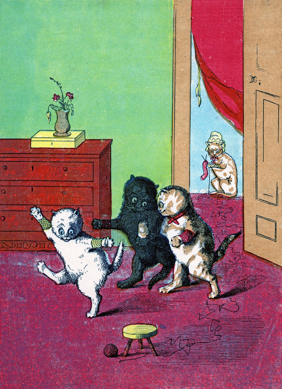 Três gatinhos vestindo luvas, ilustração de "Three Little Kittens" 1859 de John Ballantyne