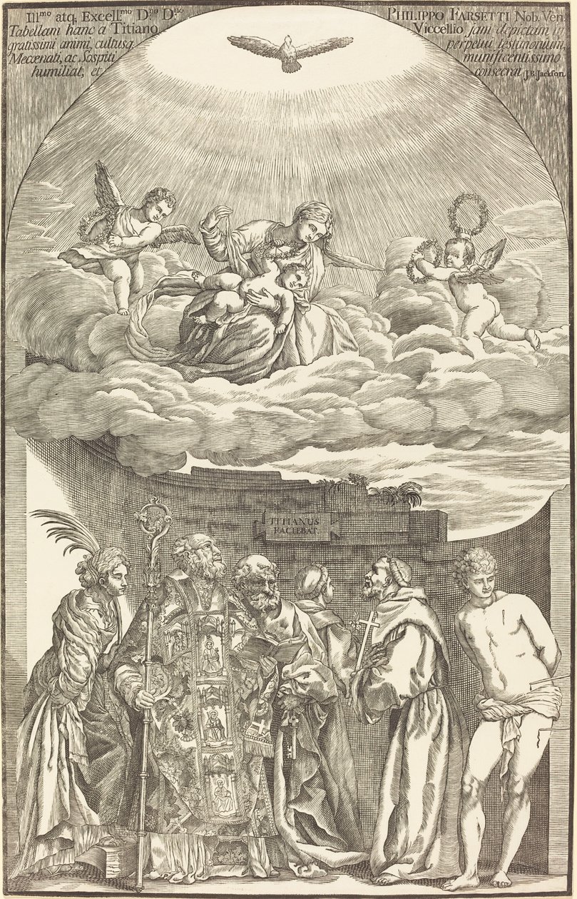 A Virgem nas Nuvens e Seis Santos de John Baptist Jackson after Titian