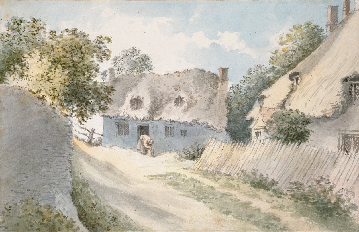 Casas de campo em uma rua da vila, século 18 de John Baptist Malchair