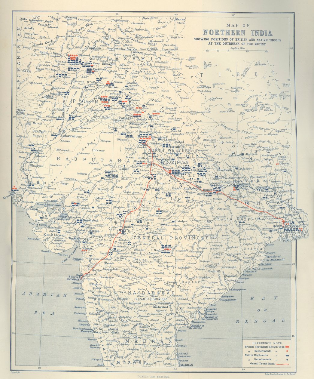 Mapa do norte da Índia, 1901. de John Bartholomew
