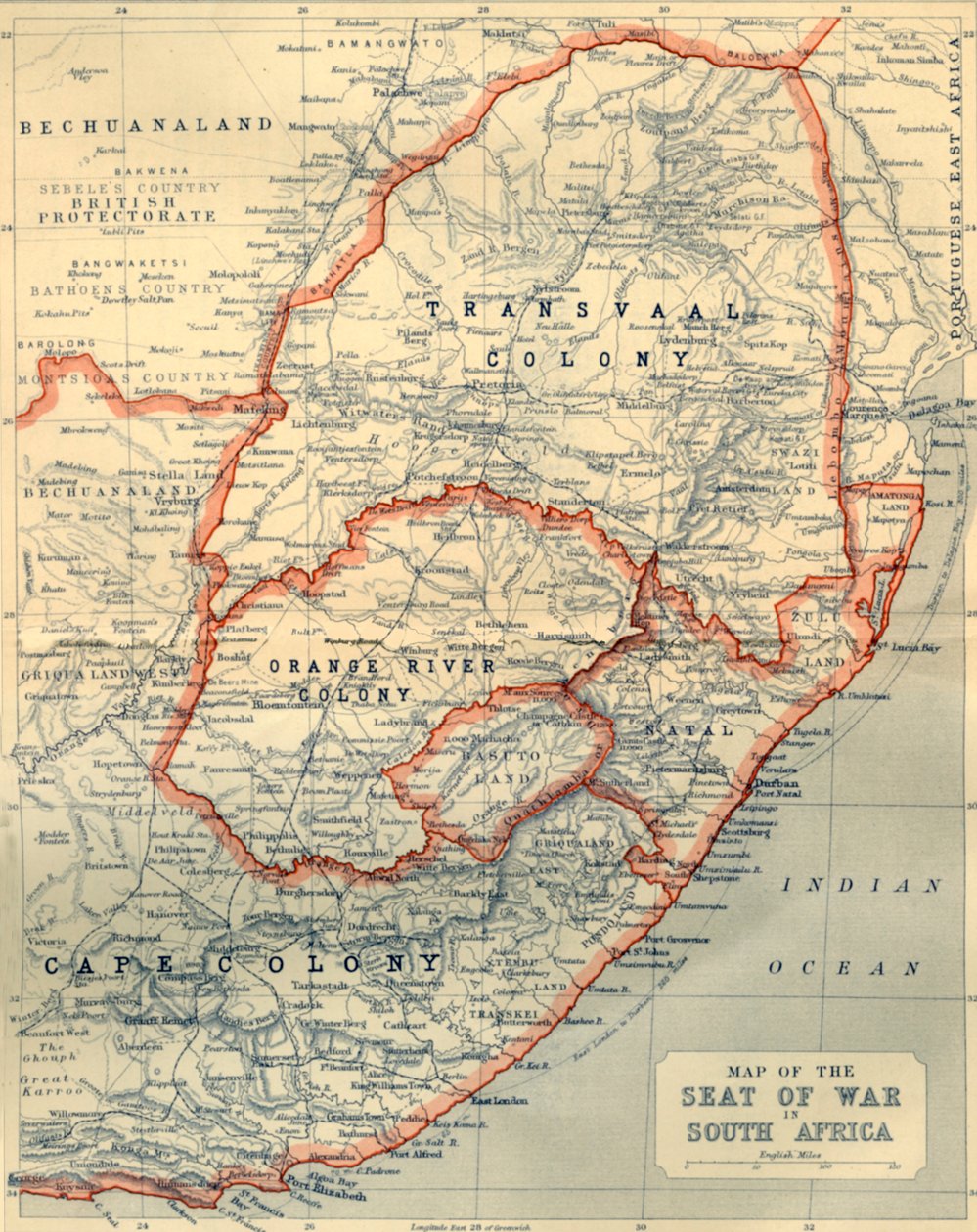 Mapa da sede da guerra na África do Sul, 1901. de John Bartholomew