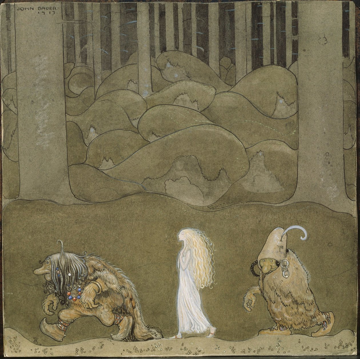 La Princesse et les trolls - The Princess and the Trolls - Bauer, John (1882-1918) - 1913 - Aquarela, Gouache sobre papel - 25x25 - Nationalmuseum Stockholm de John Bauer
