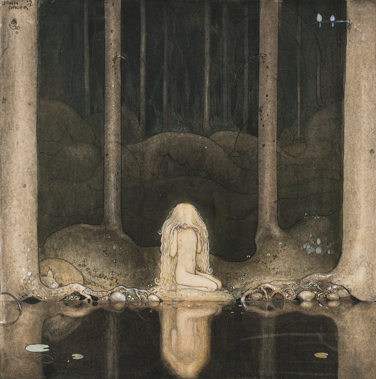  O Tuvstarr ainda está lá sentado a olhar melancolicamente para a água. de John Bauer
