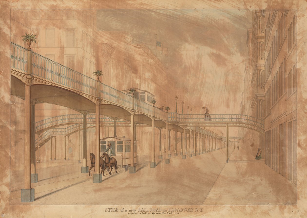 Ferrovia Elevada, Broadway, Nova York, 1861. de John Beigel