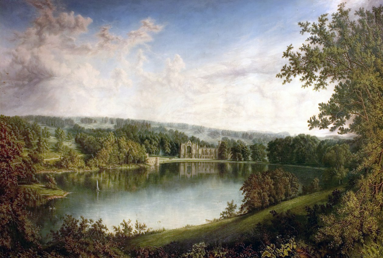 Abadia de Newstead, Nottinghamshire, do lago superior, 1866 de John Bell