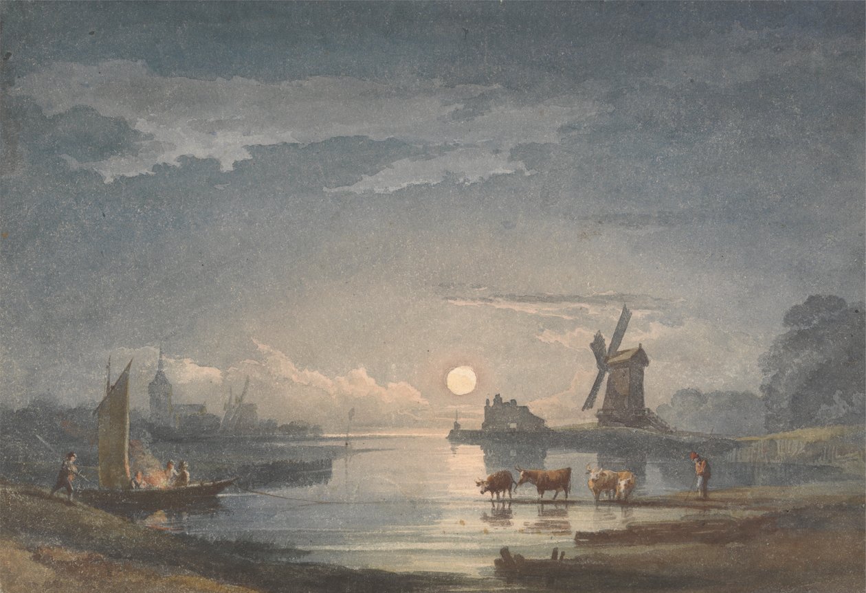 Luz da lua no rio perto de Bruges de John Berney Crome