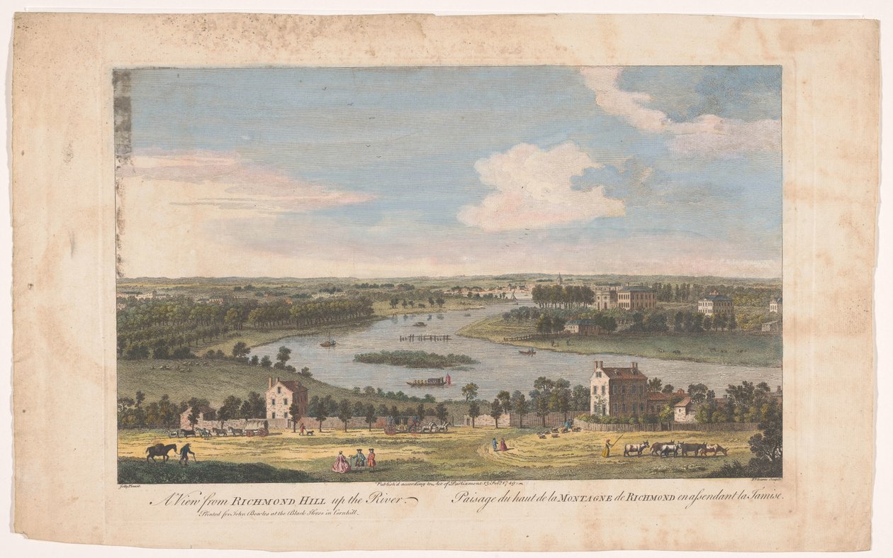 Vista do rio Tamisa em Richmond como visto de Richmond Hill Uma vista de Richmond Hill rio acima (título no objeto) de John Bowles