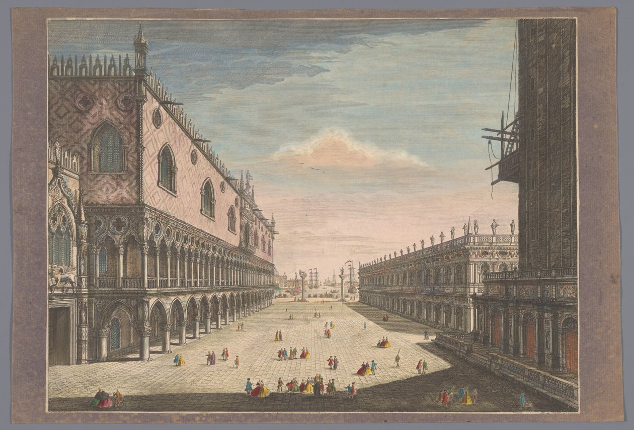 Vista da Praça de São Marcos em Veneza Uma vista da pequena Praça de São Marcos em Veneza para o mar (título no objeto) de John Bowles