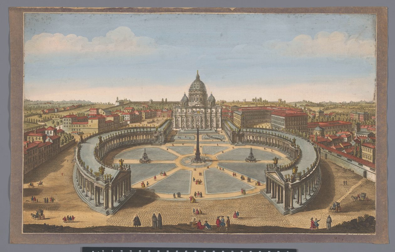 Vista da Praça de São Pedro e da Basílica de São Pedro na Cidade do Vaticano A Igreja de São Pedro em Roma (título no objeto) de John Bowles