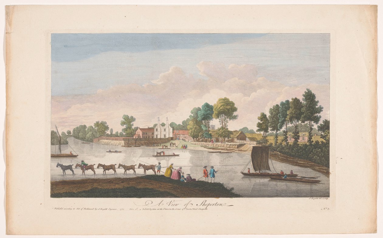 Vista da vila de Shepperton Uma vista de Shepperton (título no objeto) de John Boydell