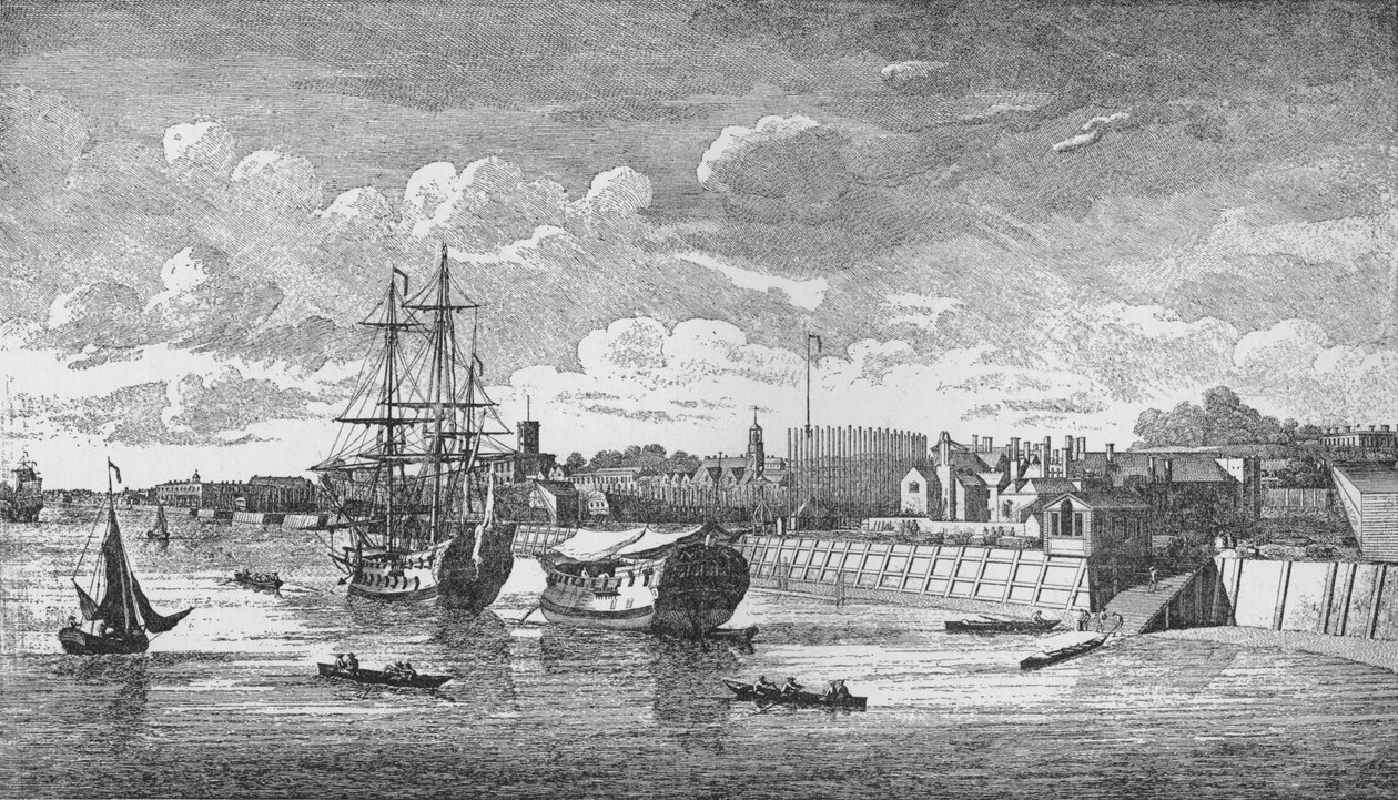 Dockyard de Woolwich do Tamisa, c1750, 1912. Artistas: Desconhecido, John Boydell. de John Boydell