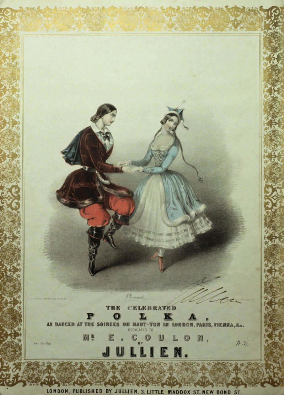 The Celebrated Polka, folha de música, 1840 (cor litho) de John Brandard