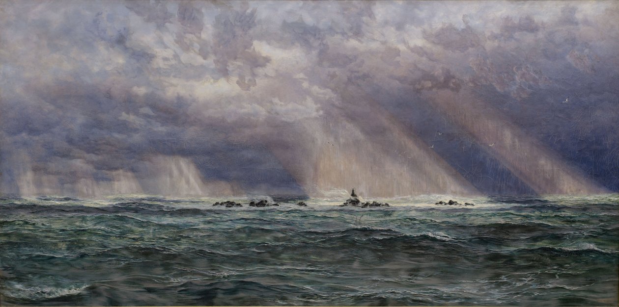 Um vendaval de noroeste ao largo do farol de Longships de John Brett