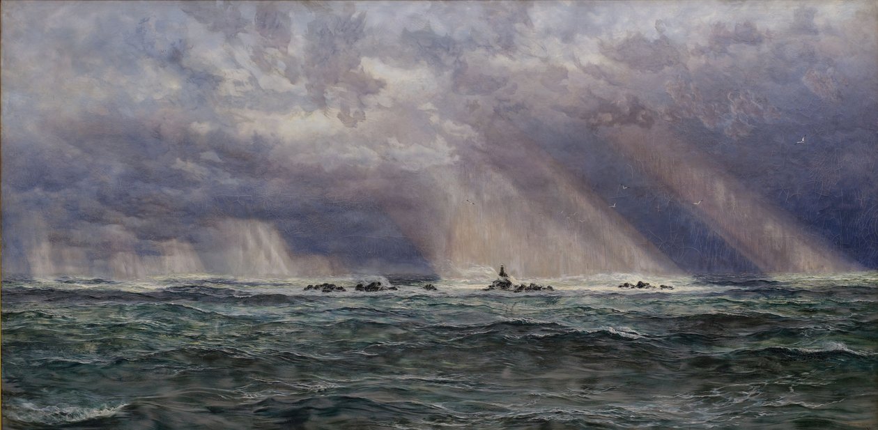 A North West Gale fora do Longships Lighthouse, 1873. de John Brett