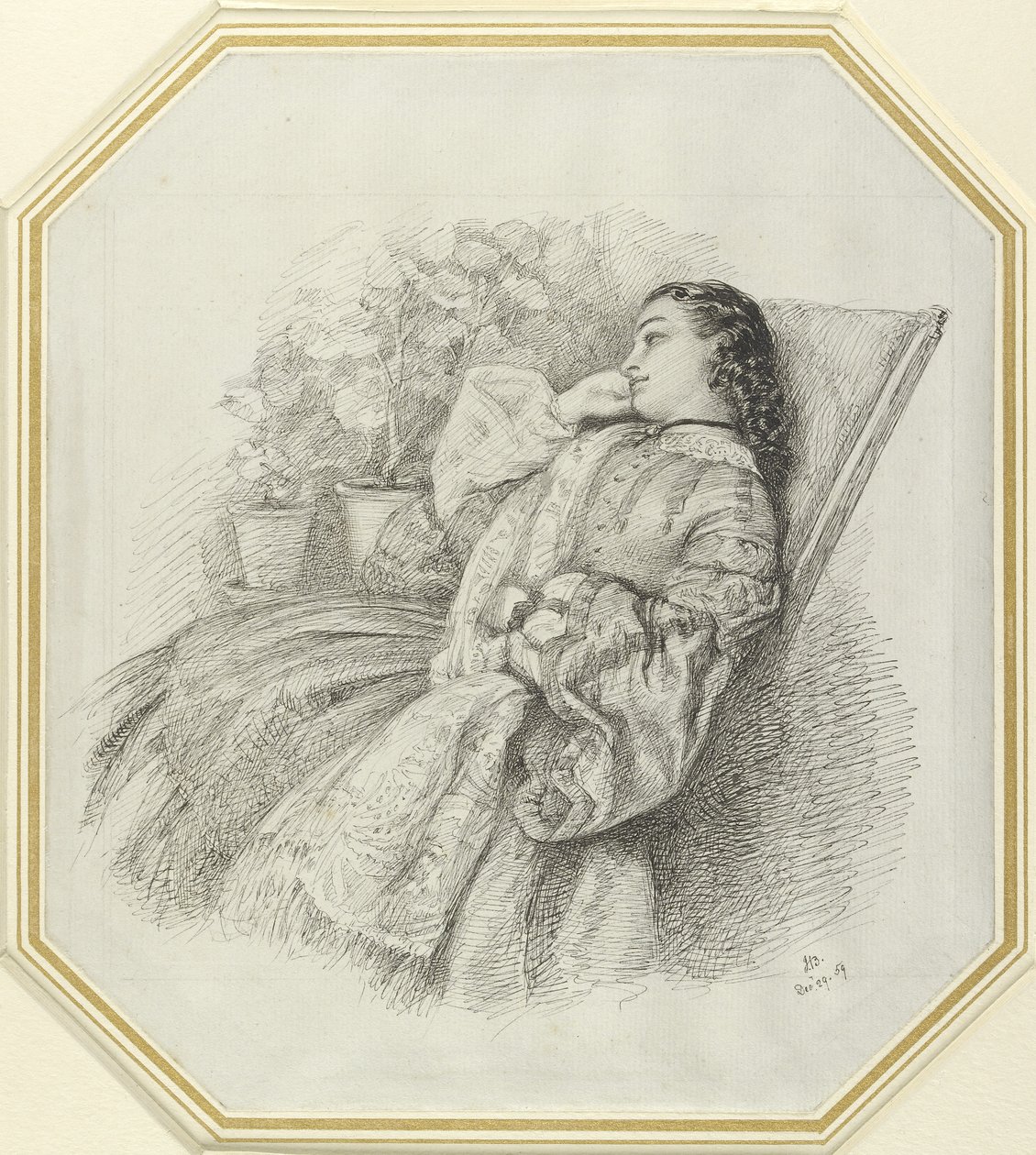 Georgina Hannay, 1859 (caneta e tinta preta em papel branco) de John Brett
