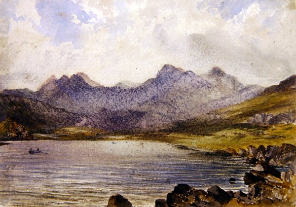 Perto de Llyn Crafrant, País de Gales (aguarela sobre papel) de John Brett