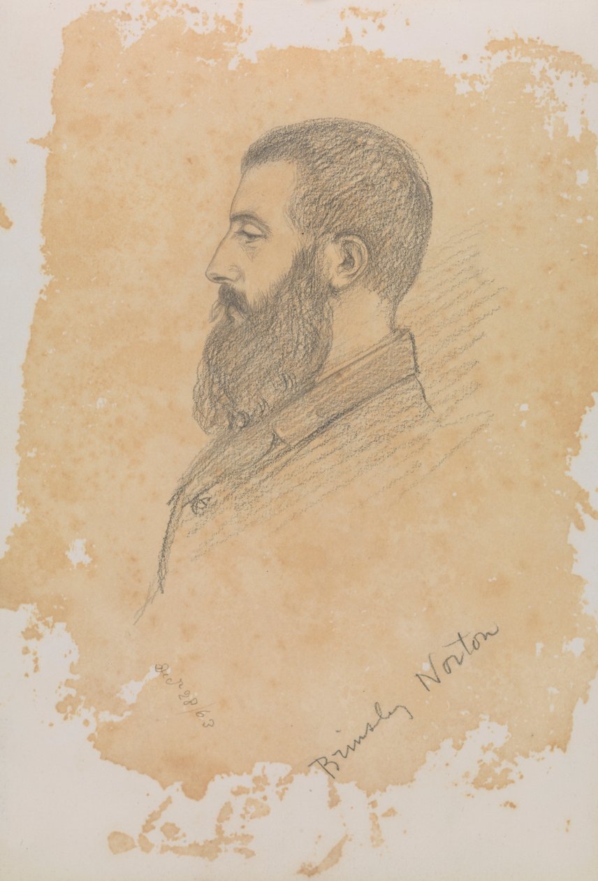 Esboço de um retrato de um homem barbudo, com a inscrição "Brinsley Norton" (grafite) de John Brett