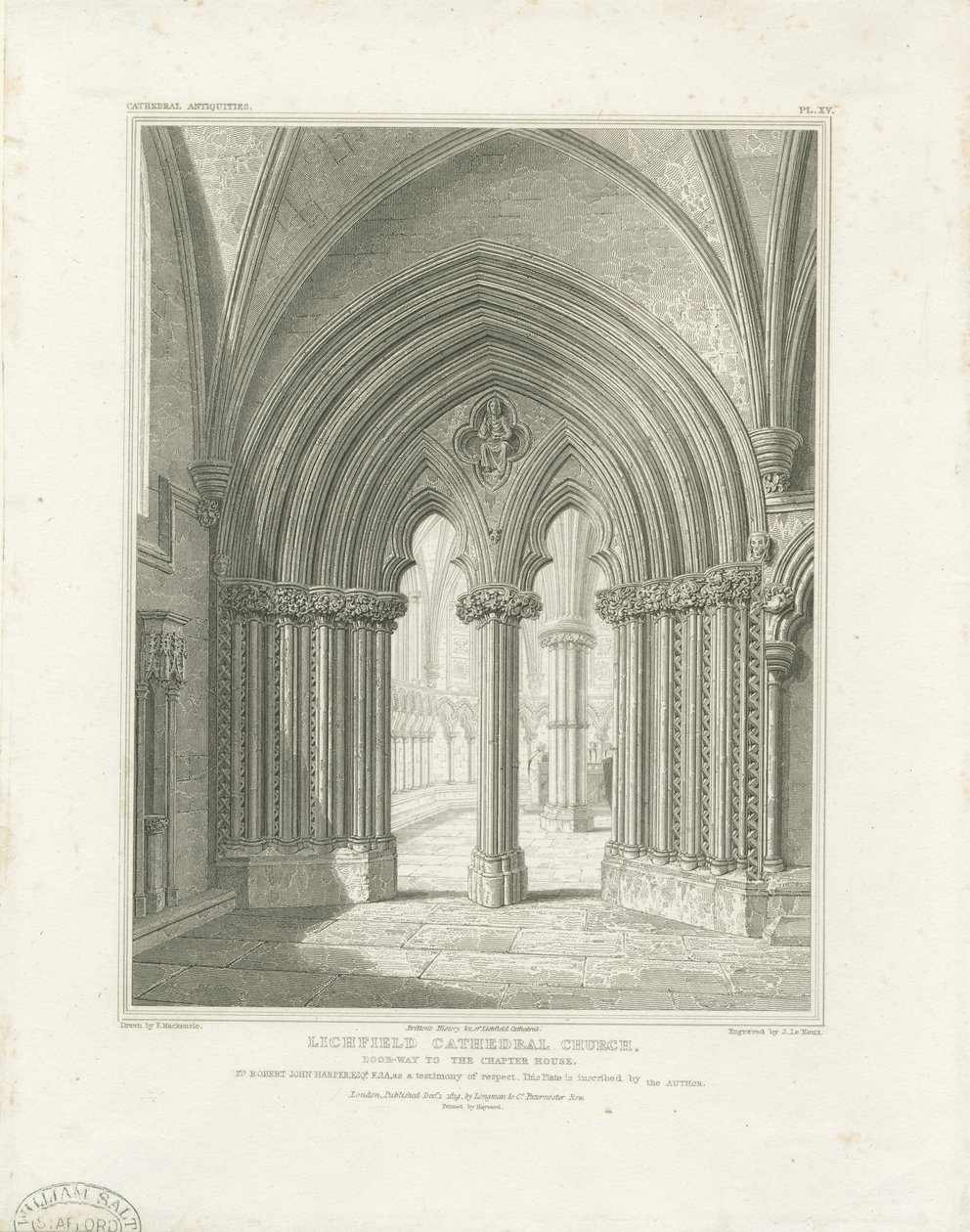 Interior da Catedral de Lichfield - Porta da Casa do Capítulo: gravura, nd [c 1819] (imprimir) de John Britton