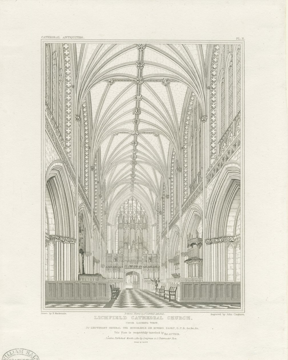 Interior da Catedral de Lichfield - Coro: gravura, nd [c 1820] (imprimir) de John Britton