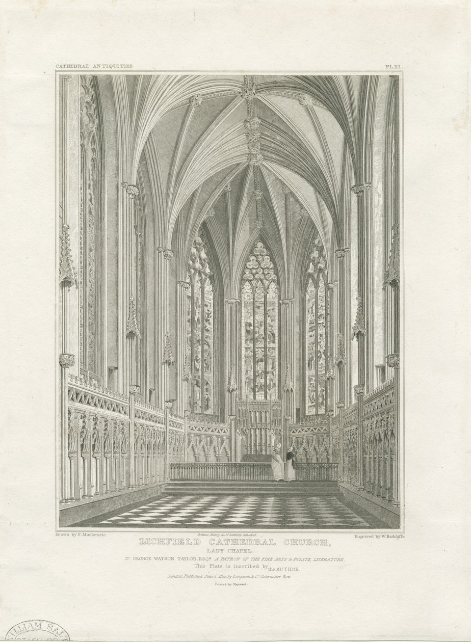 Interior da Catedral de Lichfield - Capela da Senhora: gravura, nd [c 1820] (imprimir) de John Britton
