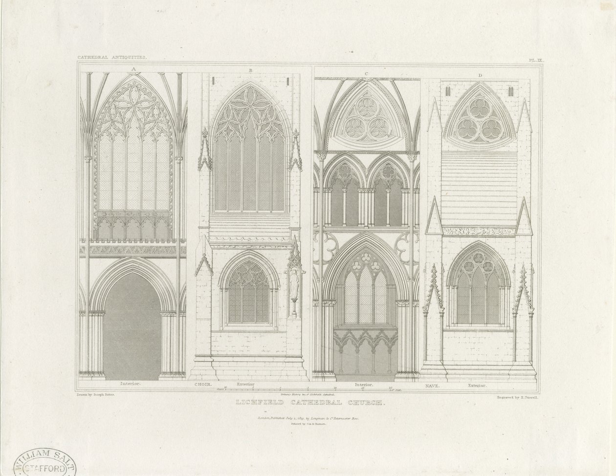 Interior da Catedral de Lichfield - Nave e Coro: gravura, nd [c 1819] (imprimir) de John Britton