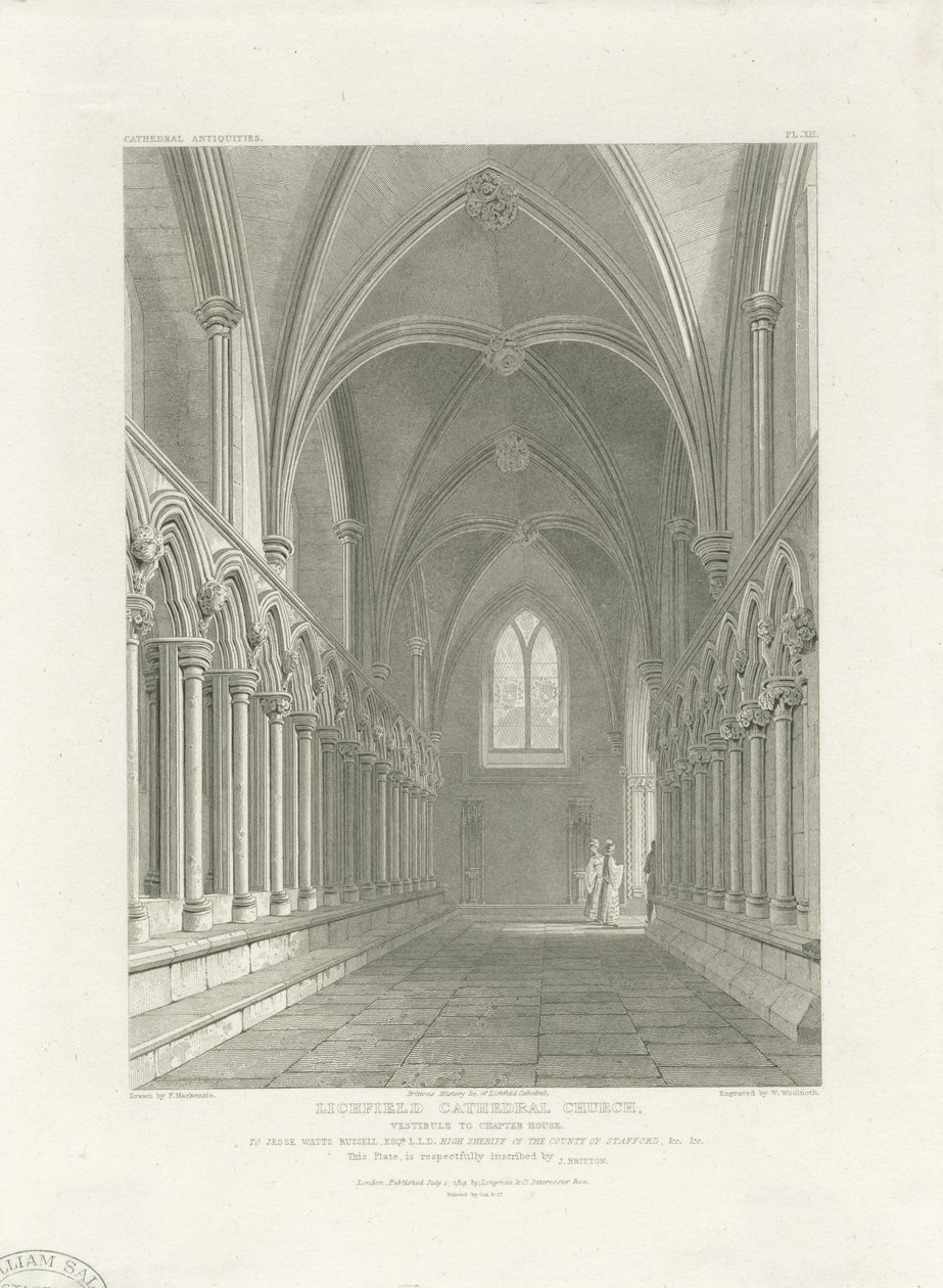 Interior da Catedral de Lichfield - Vestíbulo da Casa Capitular: gravura, nd [c 1819] (imprimir) de John Britton