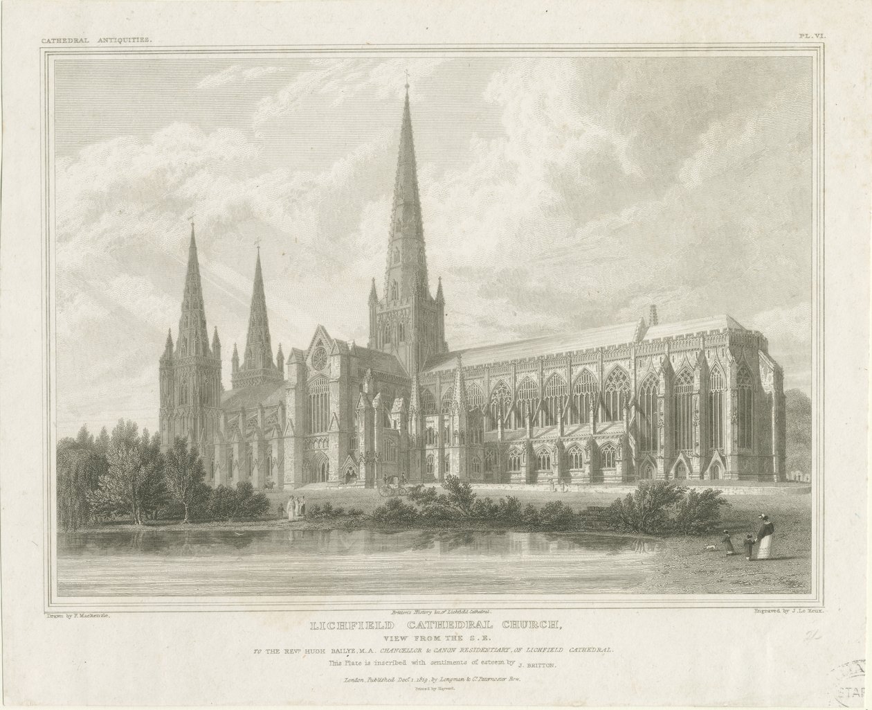Catedral de Lichfield - Vista Sudeste: gravura, nd [?1819] (imprimir) de John Britton