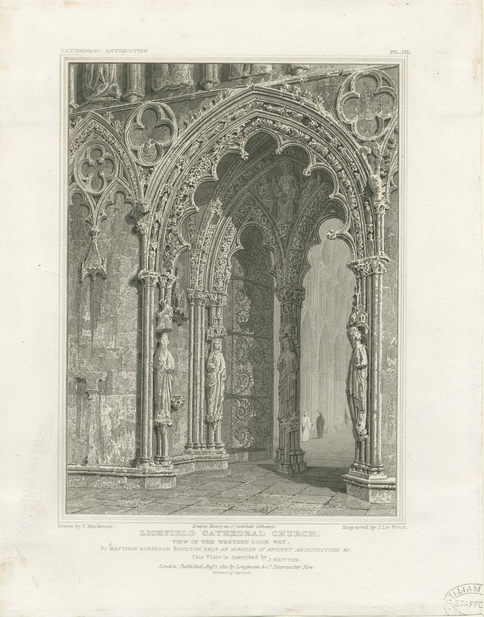 Catedral de Lichfield - entrada oeste: gravura, nº [c 1820] de John Britton