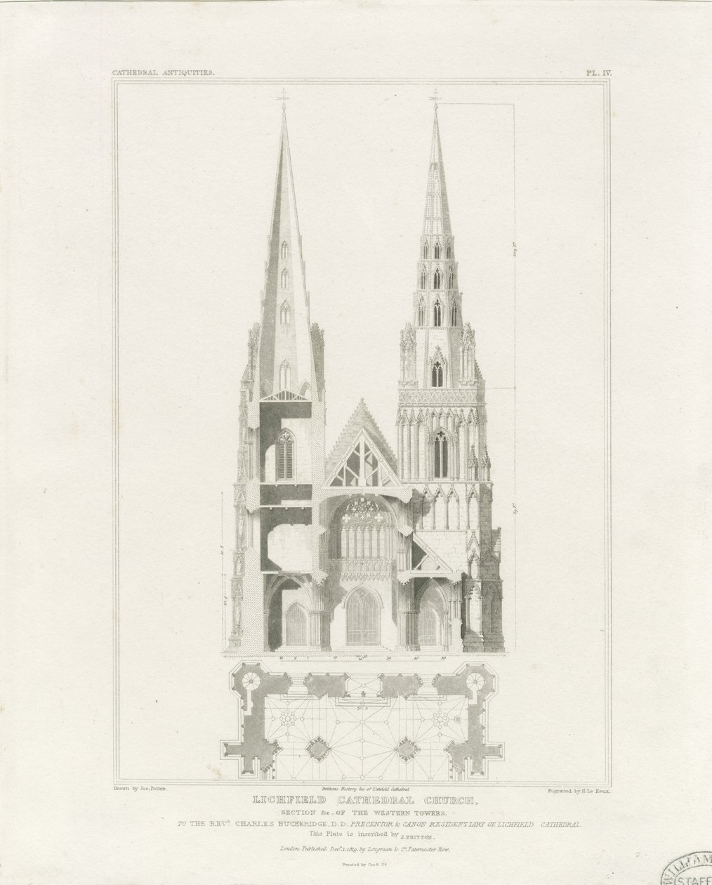Catedral de Lichfield - Frente Oeste: gravura, sd [c 1819] de John Britton