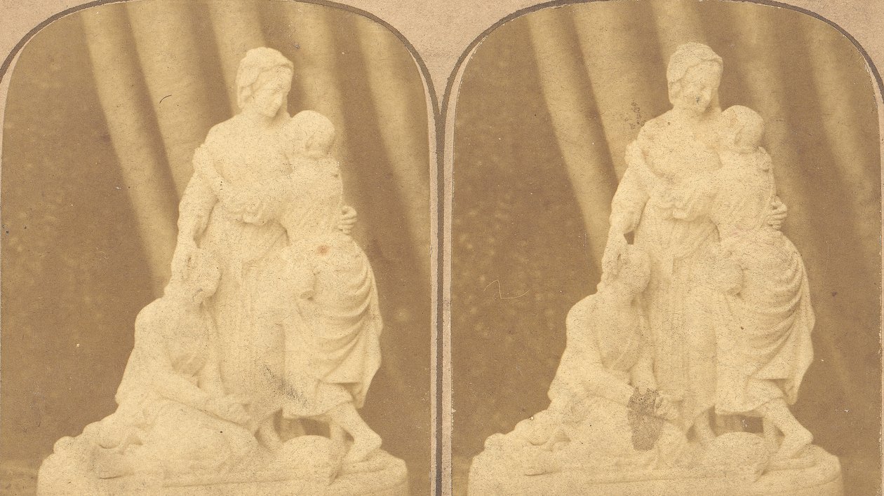 Par de imagens estereografadas antigas de estátuas britânicas, décadas de 1850 a 1910 de John Browning